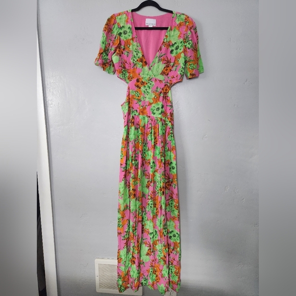 Gilner Farrar Maxi Floral Cutout V Neck Dress Medium - Picture 2 of 8